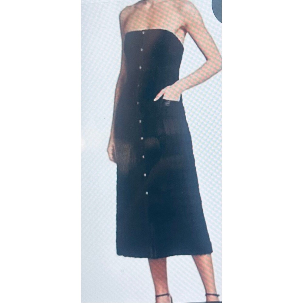 En Saison Melbrooke Tweet Glam Textured Strapless Sleeveless Black Midi dress S